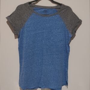 Blue & Grey Raglan Jersey T-shirt Soft Casual Street-wear Vacation Travel Simple